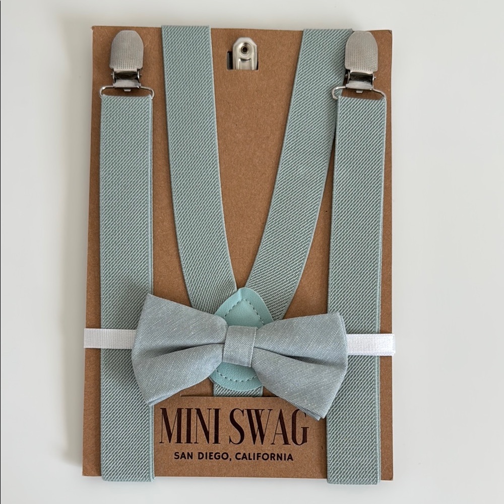 Light Blue Bow Tie and Suspenders Set and 5 ties